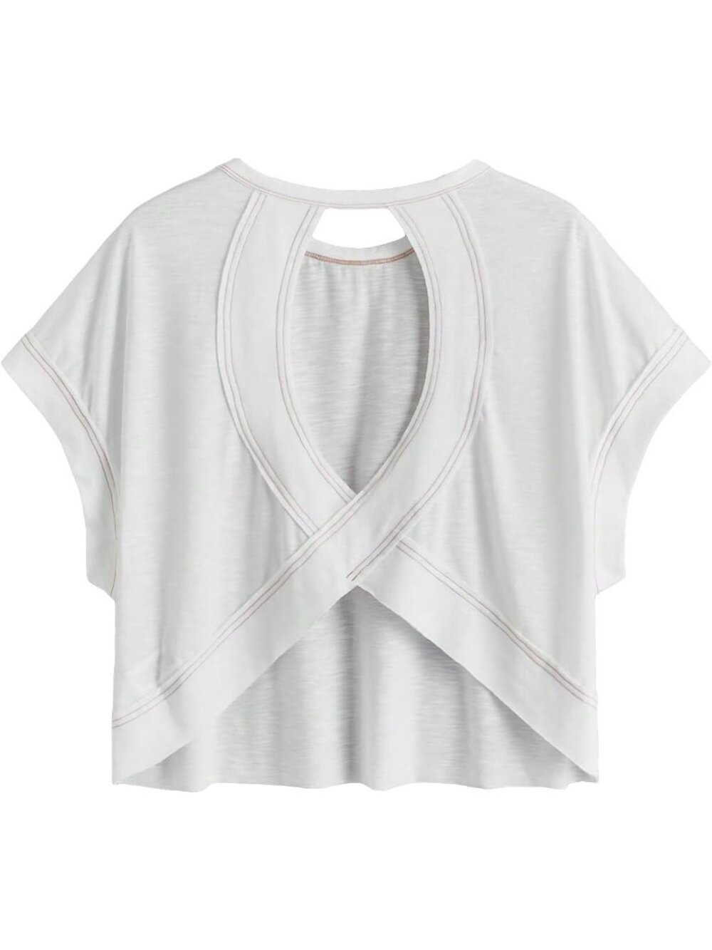 Women's Solid White Open Back Tops Workout Backless Tee Casual Athletic Shirts